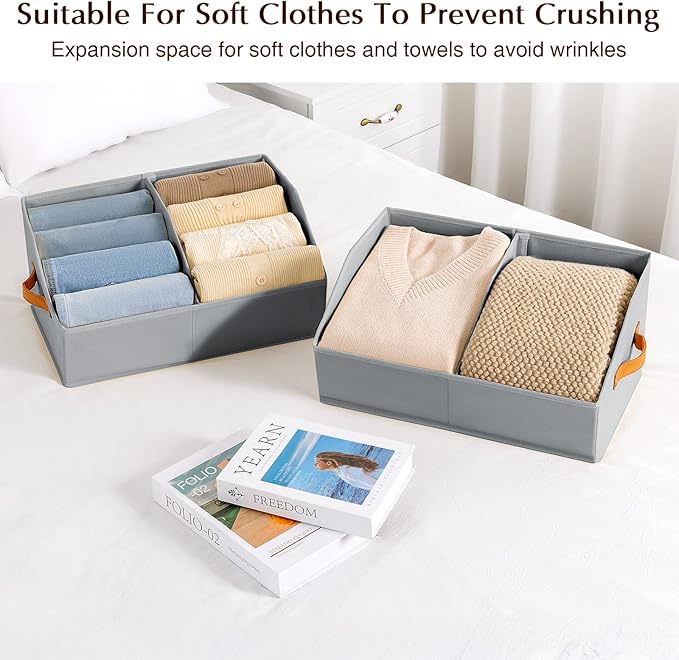 Homsorout Closet Organizers and Storage Bins - 4 Pack Collapsible Divided Trapezoidal Cube Storage Bins Baskets For Organizing Clothes Blankets,Toys, Books, Towels(Light Grey)