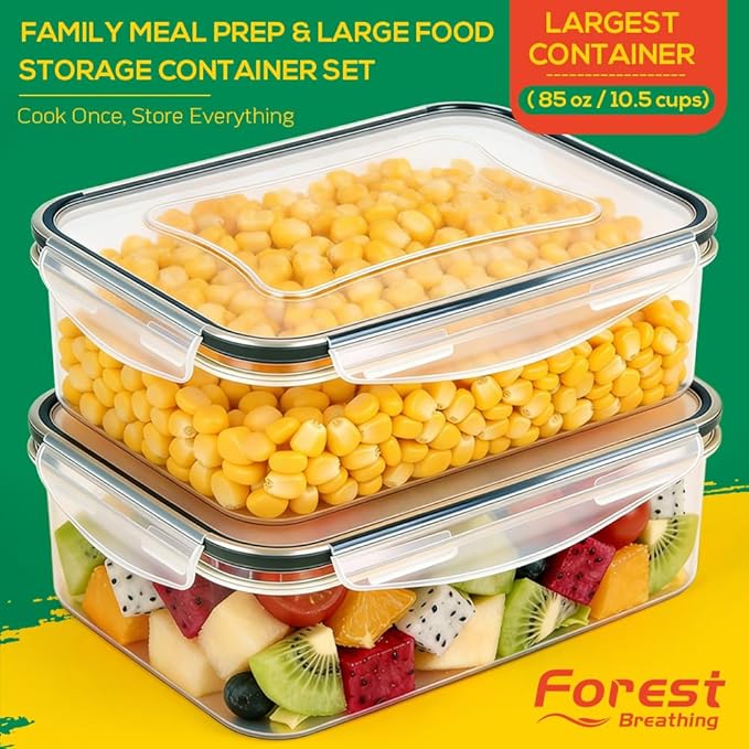 6 Pack Large Food Storage Containers with Lids (85oz/50oz/34oz) –BPA-Free