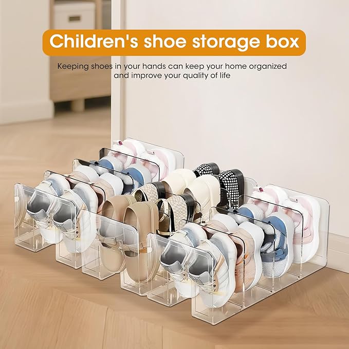 Kids Shoe Organizer Stackable: Clear Acrylic Baby Shoe Rack with Dividers - Closet Storage for Toddlers & Nursery Use (3 Pack)