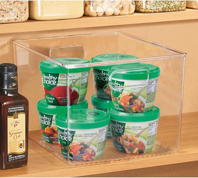 mDesign Plastic Storage Organizer Container Bin for Kitchen Organization in Pantry, Cabinet, Countertop Fridge, Refrigerator, and Freezer - Hold Food, Drink, or Snacks, Ligne Collection, 4 Pack, Clear