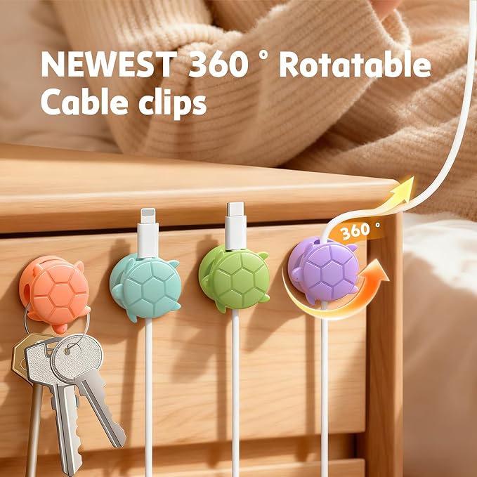 Lancord 8 Pack Rotatable Cable Clips, Cord Organizer Spring Clip Cord Holder for Nightstand Cable Holders for Cords Charging Cable Organizers Cable Management for Desk Office Car Wall (Multicolor)