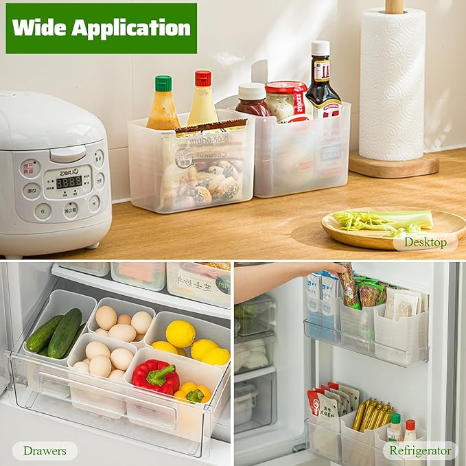 6 Pack Refrigerator Organizer Box, Plastic Refrigerator Side Door Storage Containers, Space-Saving Organizer Bins for Refrige, Refrige Drawers for Fruit and Vegetable (Clear, L×6)