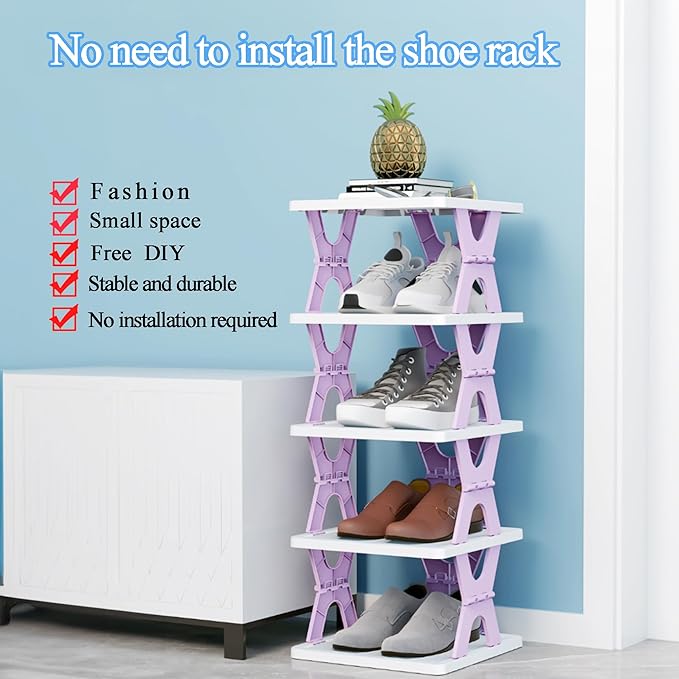 XDMTWLKJ Collapsible Shoe Rack Organizer 6 Tiers-Foldable Shoe Storage for Closet, Space-Saving Kid's Shoe Racks, No Assembly Shoe Shelves for Entryway, Living Room, Bedroom