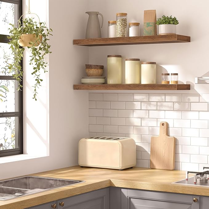 Floating Shelves for Wall, Wall Mounted Shelf Set of 2, Rustic Brown BF80BJP201