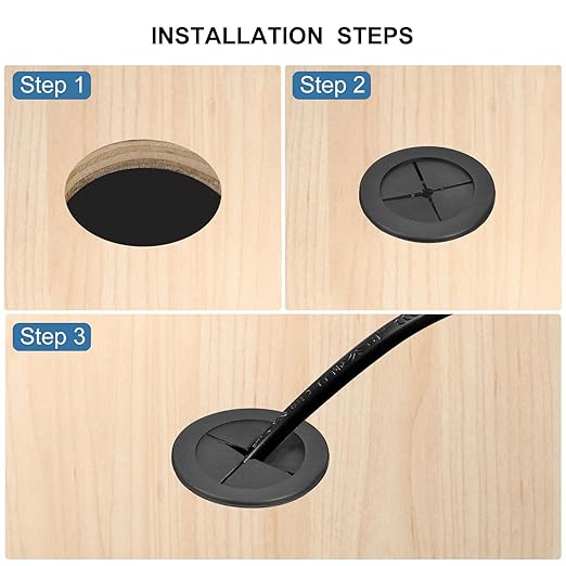uxcell 2 Pcs Cable Cord Grommet, 1-1/4 Inch (32mm) Desk Grommet Flexible Rubber Grommets Wire Hole Cover Pass Through for Office Computer Desk Wire Organizer, Black