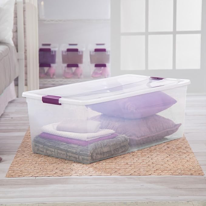 Sterilite 16-Pack 110 Quart ClearView Latch Box, Stackable Organizer Bins with Latching Lids - Clear Plastic Organization Containers for Closet, Bedroom, Shelving Units and Everyday Home Storage