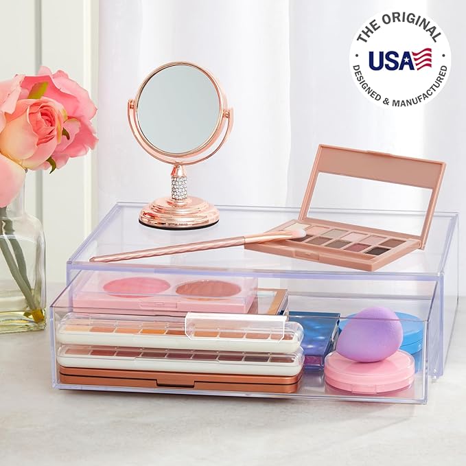 Audrey Stackable Clear Bin Plastic Organizer Drawer, Organize Eyeshadow Palettes