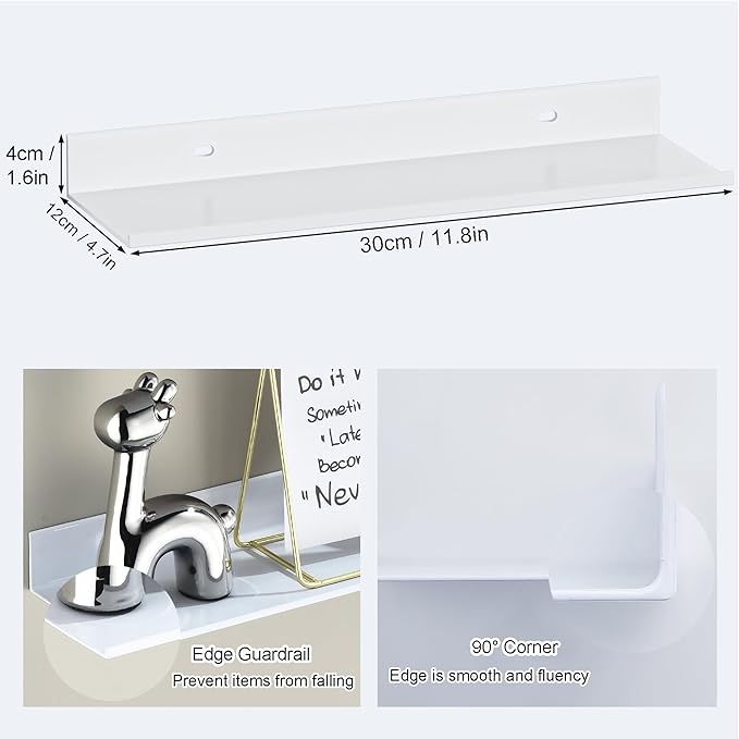 Adhesive Shower Shelves for Wall 2 Pack, White Metal Shower Caddy 40cm