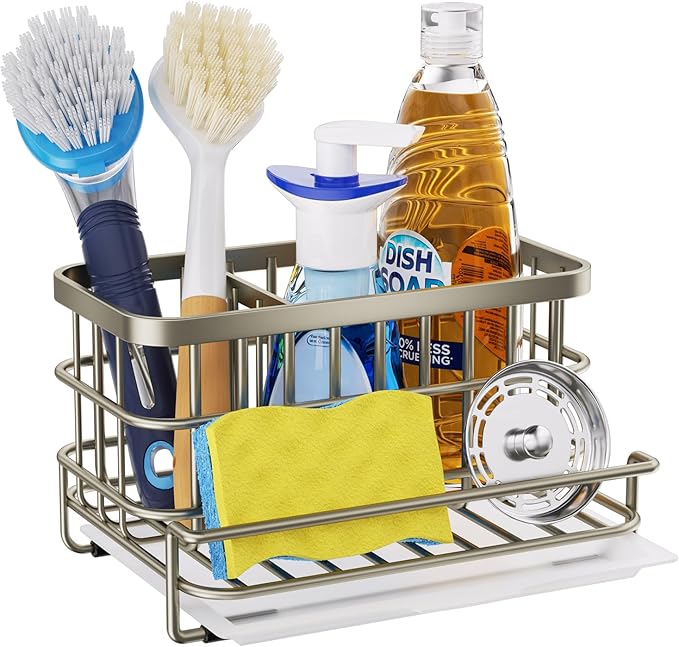 Kitchen Sink Caddy Organizer, Versatile Sponge Holder with Drain Tray