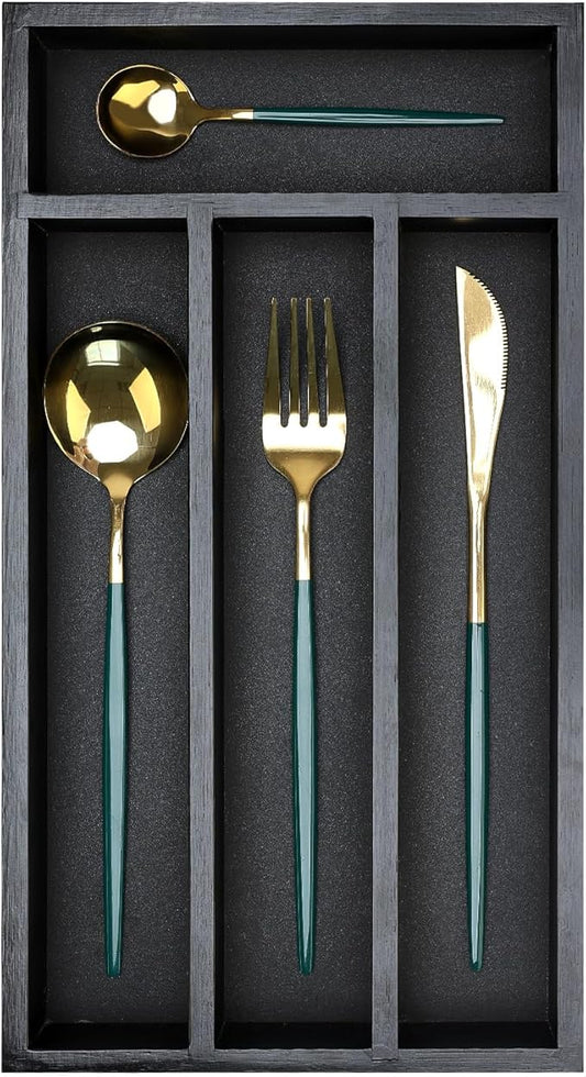 Wooden Silverware Drawer Organizer Tray Small Kitchen Utensil Holder for Drawer