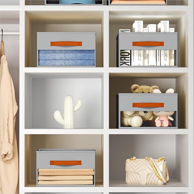Homsorout Drawer Organizers and Storage - 12 Pack Foldable Pants Organizer with Clear Window & Handles, Fabric Closet Organizer for Clothes, Jeans, Sweaters, Towels, T-shirt, Scarf (Grey)