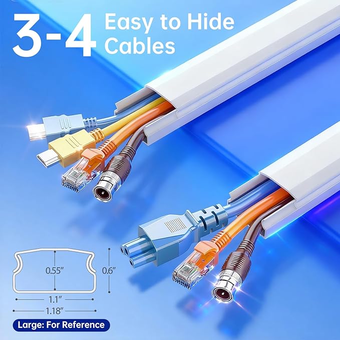 Delamu Cord Hider, 236in Cord Covers for 3-4 Wires on Wall, Cable Hider Wire Covers for Cords, Wire Hiders for TV on Wall, TV Cord Hider for Wall Mounted TV, 15x L15.7 W1.18 H0.6in, White