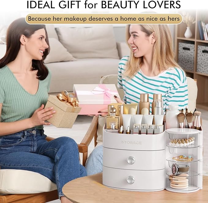 Makeup Organizer Countertop with Drawers, Make up Organizers for Vanity, White