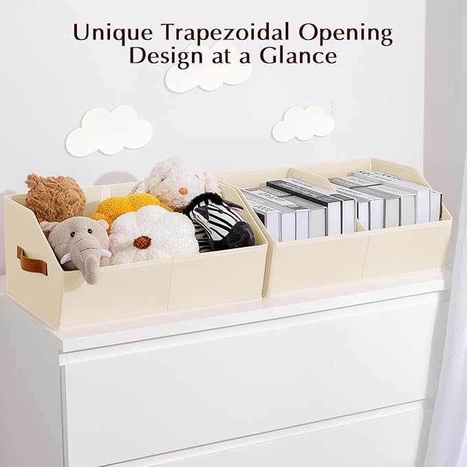 Homsorout Closet Organizers and Storage Bins - 8 Pack Collapsible Divided Trapezoidal Cube Storage Bins Baskets with Orange Handle for Organizing Clothes Blankets, Toys, Books, Towels(Beige)