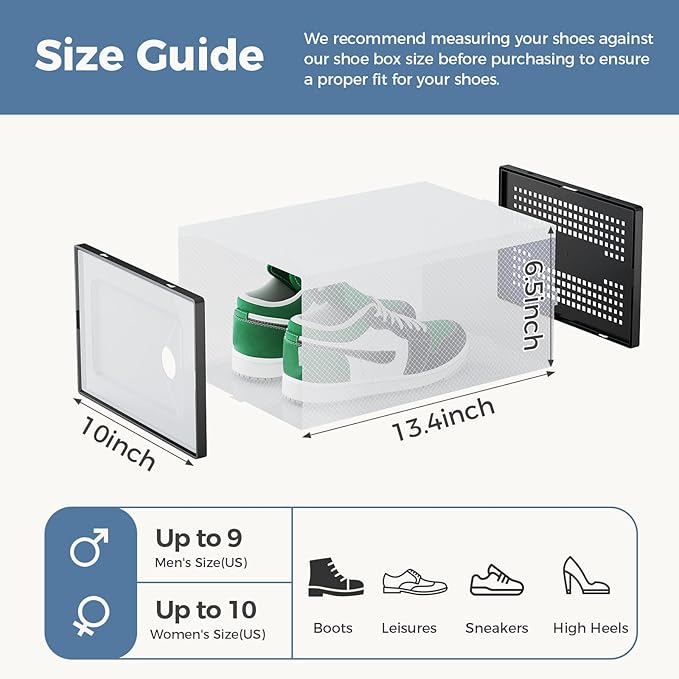 OLIXIS Shoe Storage Boxes, 15-Pack Clear Stackable Shoe Organizers with Lids, Sneaker Display and Storage Containers for Closet, Under Bed, Entryway, Black