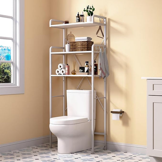 Over The Toilet Storage Rack with 3-Tier Bathroom Shelves, White