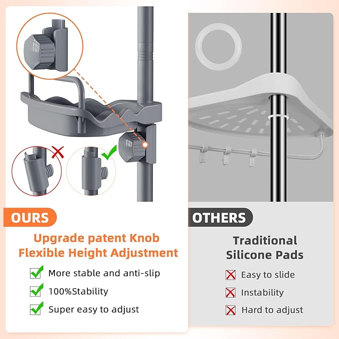 32-122inch Corner Shower Caddy Tension Pole Grey