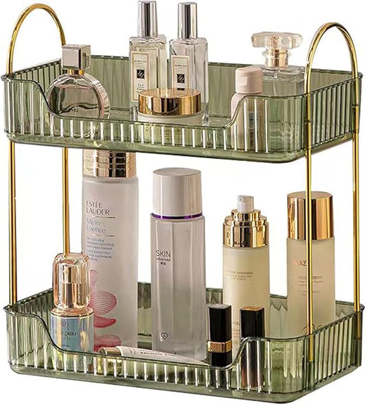 Shuang qing Bathroom Counter Organizer Countertop Storage, 2 Tier-Green