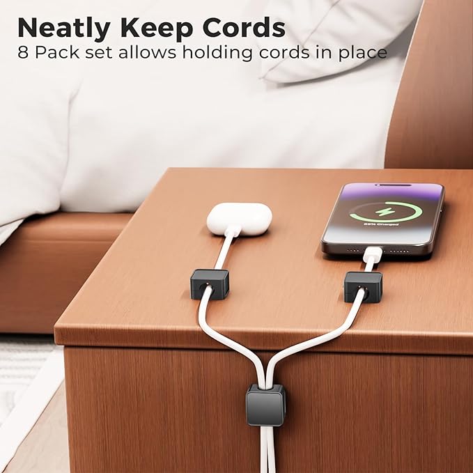 8 Pack Magnetic Cord Organizer Holder, Adjustable Cable Clips
