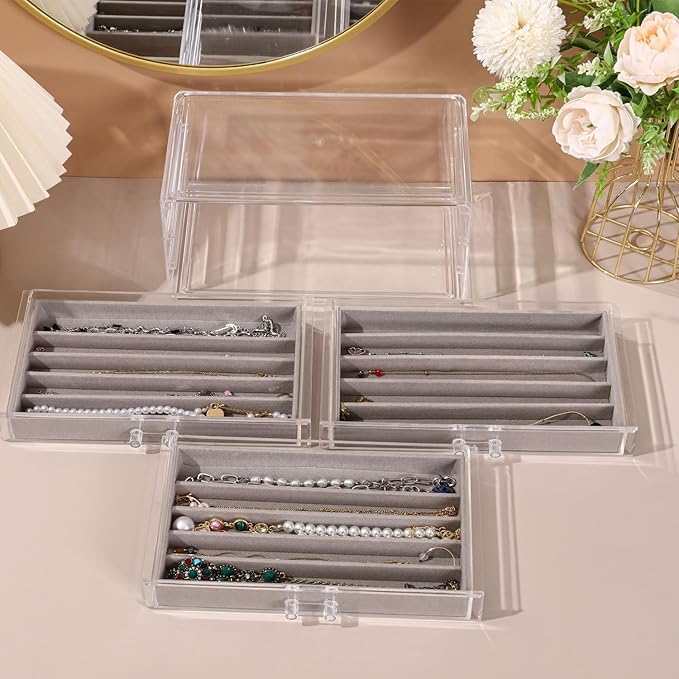 Necklace Organizer Box, Tray with Clear Lid