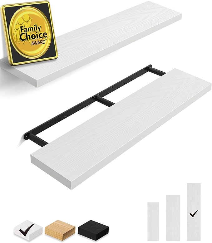 Floating Shelves for Wall, White,Set of 2