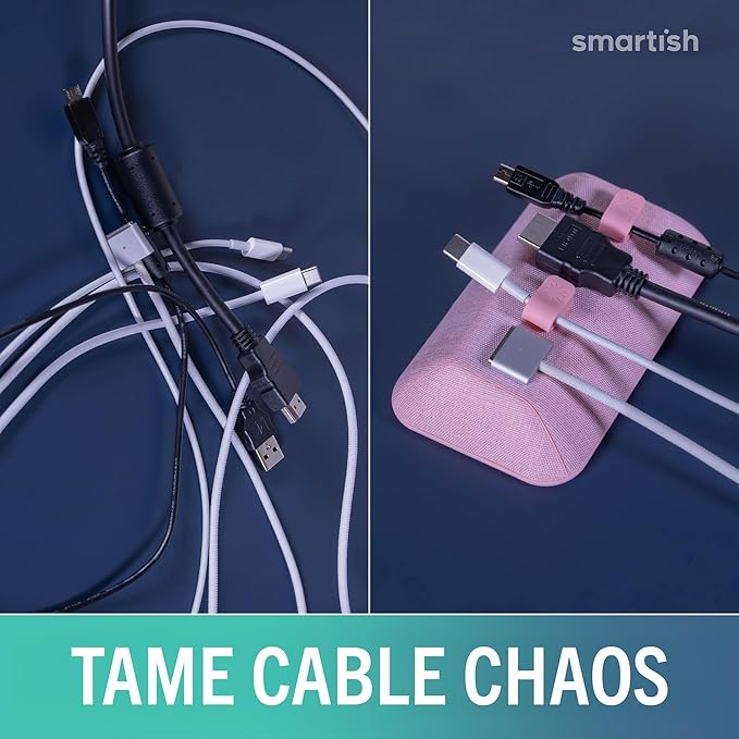Smartish® Magnetic Cord Holder - Bigger Cable Wrangler Organizer with Magnet Clips for Charger Management on Desktop, Nightstand - Holds 6+ Cables - I'm Blushing