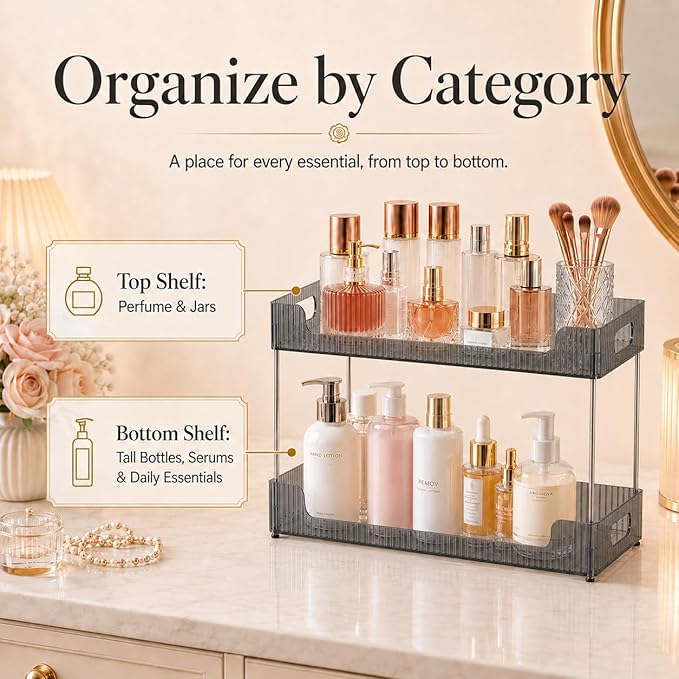Bathroom Counter Organizer, Multi-Purpose Cosmetics Skincare Shelf