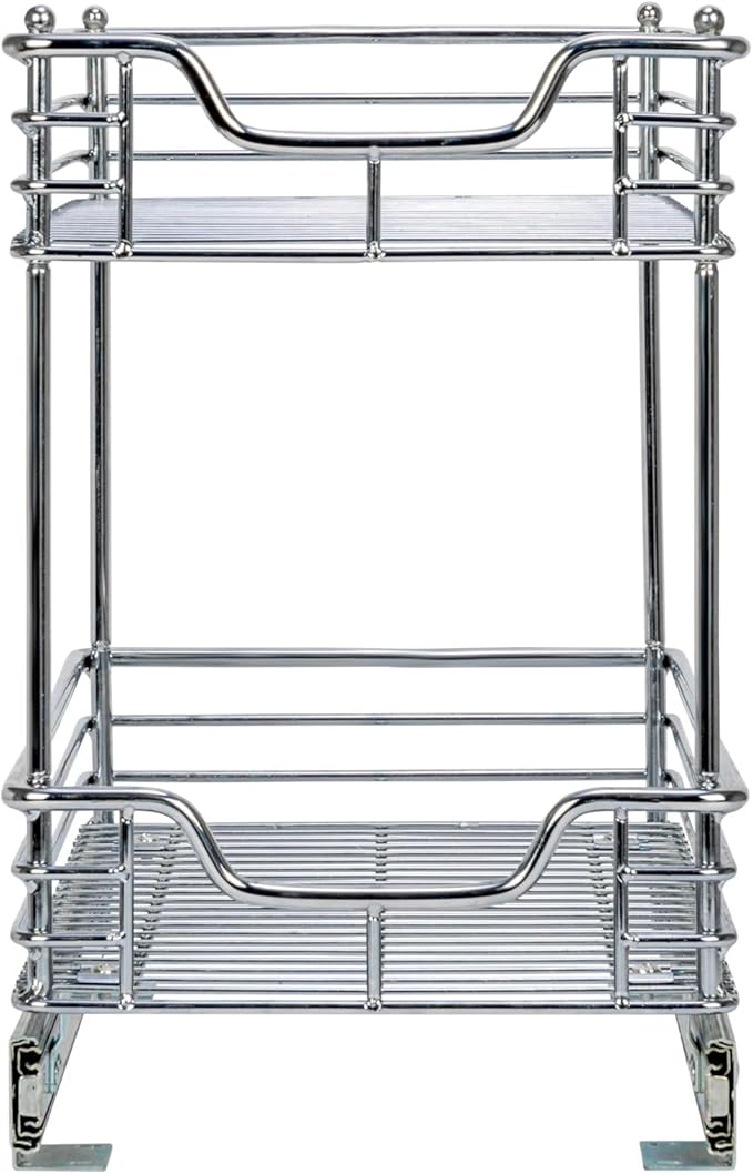 Household Essentials Glidez Chrome-Plated Steel 2-Tier Sliding Under Sink Cabinet Organizer, Chrome