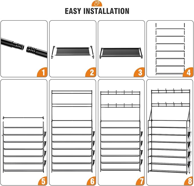OYREL Shoe Rack 7 Tier Sturdy Shoe Racks for Closet Shoes Organizer for 28-35 Pairs Large Capacity Shoe Storage Rack with Multifunctional 5 Hooks and Side Pocket for Entrance Entryway