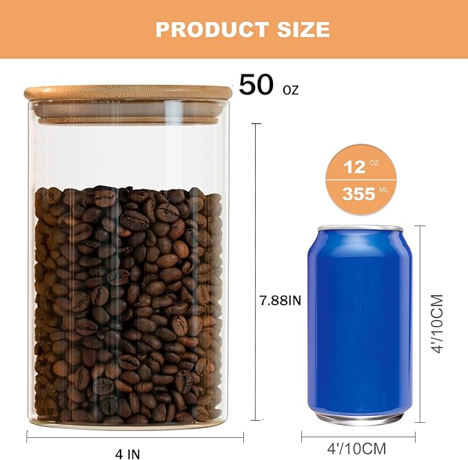 50oz Glass Food Storage Jars Set of 6, Round