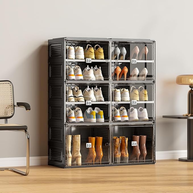 Vipbox Black Shoe Rack Organizer Cabinet for Closet Entryway,Clear Shoe Storage Boxes Stackable Sneaker Storage with Door Easy Assembly Shoe Cabinet with Lids Large 5 Tiers 20 Pairs
