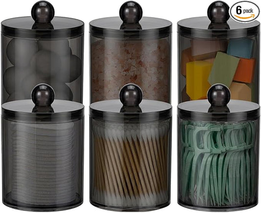 6 Pack Acrylic Qtip Holder Dispenser for Cotton Swabs, Balls, Pads