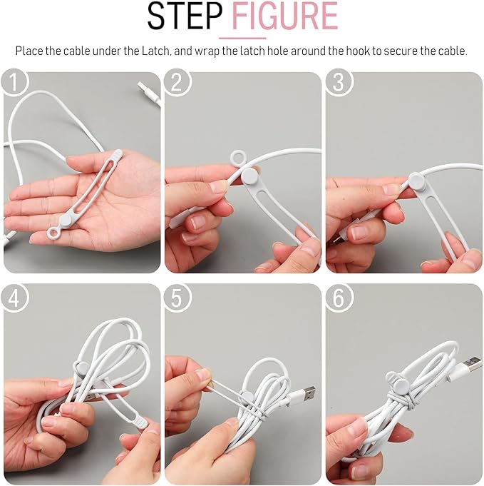 Nuanchu 40 Pcs Silicone Cable Ties Reusable Holder Adjustable Straps Multipurpose Charging Cable Organizer for Fastening Charging Cords Wires(4.17 Inch,Gray)