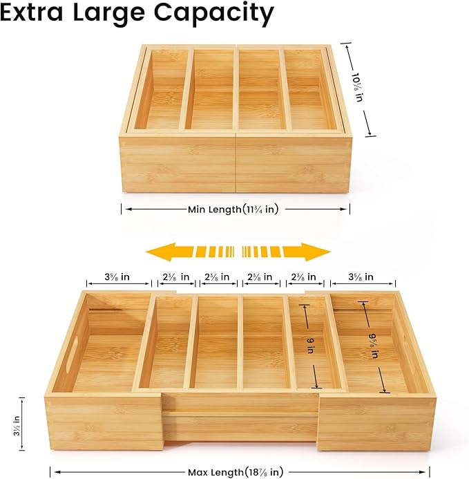 Kiasthome Expandable Bamboo Lid Organizers Inside Cabinet, Kitchen Cabinet Organizers with 3 Adjustable Dividers, Storage Plastic Lids, Food Container Lid Holder Organizer for Drawer Pantry, Nature
