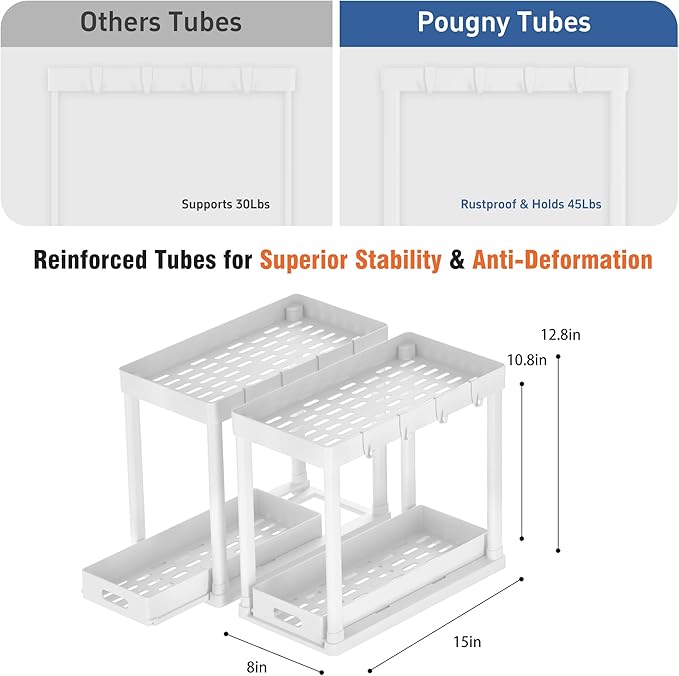2 Pack Pull-Out Storage Organizers, Under Sink Organizer and Storage for Bathroom & Kitchen,Multi-Purpose Under Cabinet Organizers and storage Black