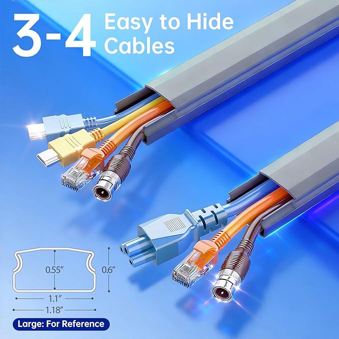 Grey Cord Hider, 85in Cord Covers for 3-4 Wires on Wall, Large Cable Hider