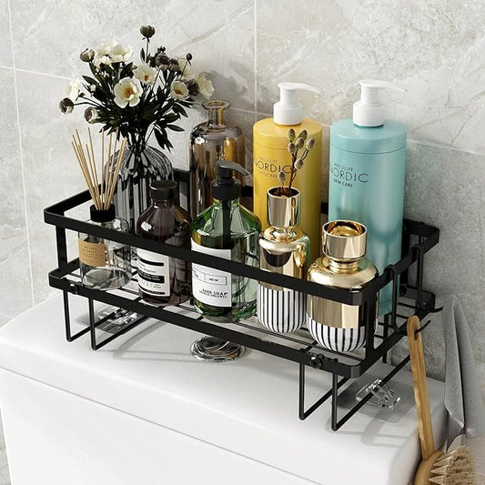 Bathroom Organizer, Over Toilet Storage, Floating Shelves with 2 Hooks