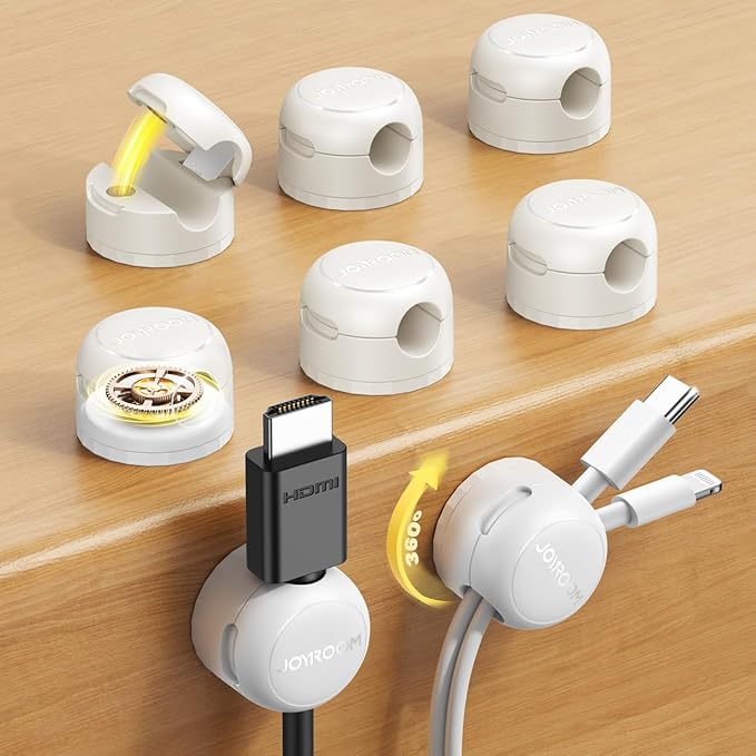 8-Pack JOYROOM Magnetic Cable Clips Organizer [Cord 360° Rotatable] Wire Keeper