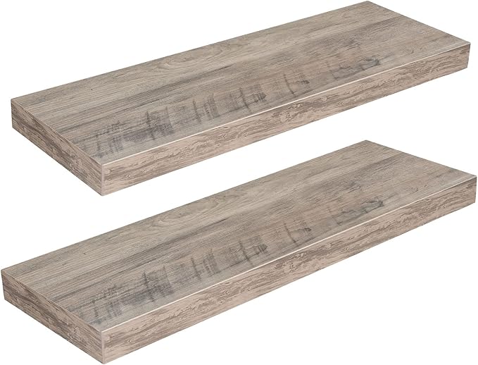 HOOBRO Floating Shelves for Wall, Wall Mounted Shelf Set of 2, 23.6" Hanging Shelf with Invisible Brackets, for Wall in Bathroom, Bedroom, Toilet, Kitchen, Living Room, Office, Greige BG60BJ01G1
