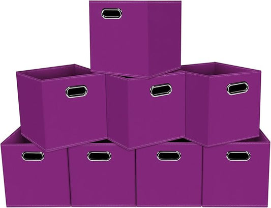 Fabric storage bins Cubes, Fabric Cube Organizer with Handle, Purple