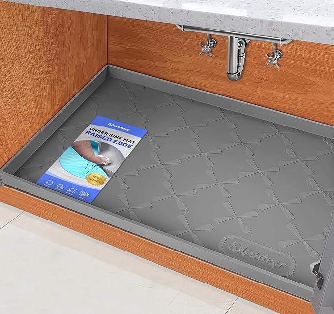 SIKADEER 37" x 22" Under Sink Mat Waterproof, Silicone Mat Kitchen Drawer Shelf and Cabinet Liner, Sink Protector for Kitchen Organizers and Storage, Boot Tray Pet Food Mats