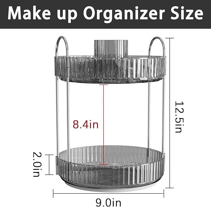 Shuang qing Rotating Makeup Organizer for Vanity, Gray, New-2 Tier