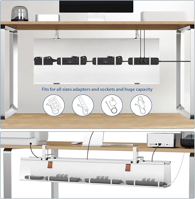 Large Cable Management Under Desk 40" No Drill Desk Cable Management Clamp/Screw