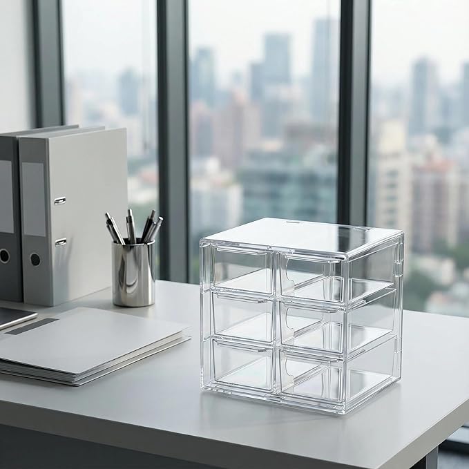 Acrylic Drawer Organizer, Clear Desk Organizer with Drawer, Plastic Stackable Storage Drawers with 6 Drawers, Dustproof Organizers for Jewelry, Craft, Office Supplies