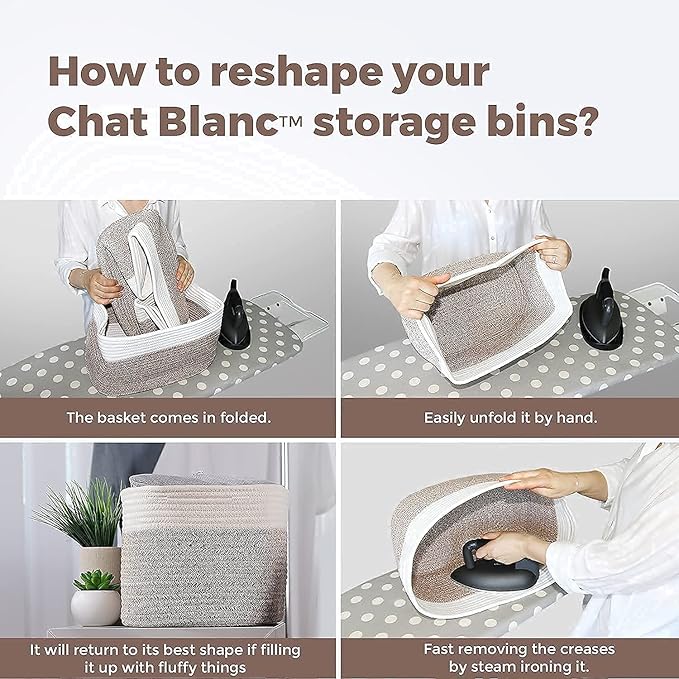 CHAT BLANC Cotton Rope Baskets for Organizing, Shelves, Toys, Storage, Shoe, Bathroom, Laundry, Towel, Nursery, Home Decor, Blanket, Cloth Woven Bins Fabric (Graphite, 15"x10"x9")