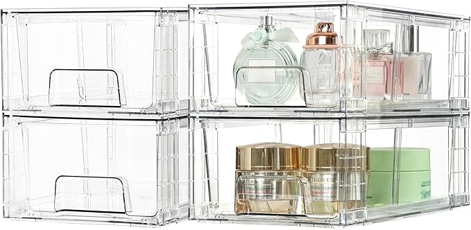 8 Pack Stackable Storage Drawers, Clear Acrylic Drawer Organizers with Handles