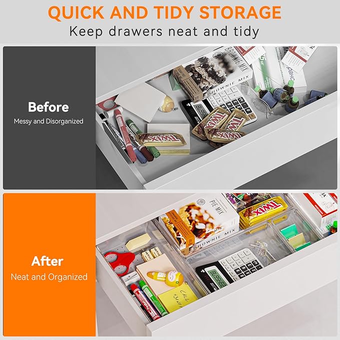 36 Pack Large Clear Plastic Drawer Organizer Bins
