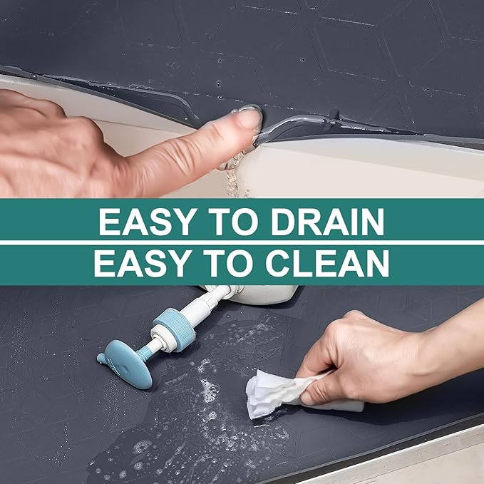 Under Sink Mat, 34" x 22" Waterproof Silicone Under Sink Tray for Kitchen & Laundry Cabinets, Kitchen Cabinet Shelf Protector, Up to 3.3 Gallons Liquid, Fits 36 inch Standard Cabinet(Grey)