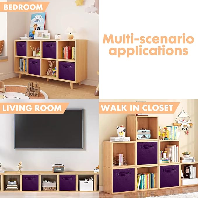 ShellKingdom Storage Bins, Foldable Fabric Storage Cubes And Cloth Storage Organizer Drawer For Closet And Toys Storage, 2 Pack (Purple)