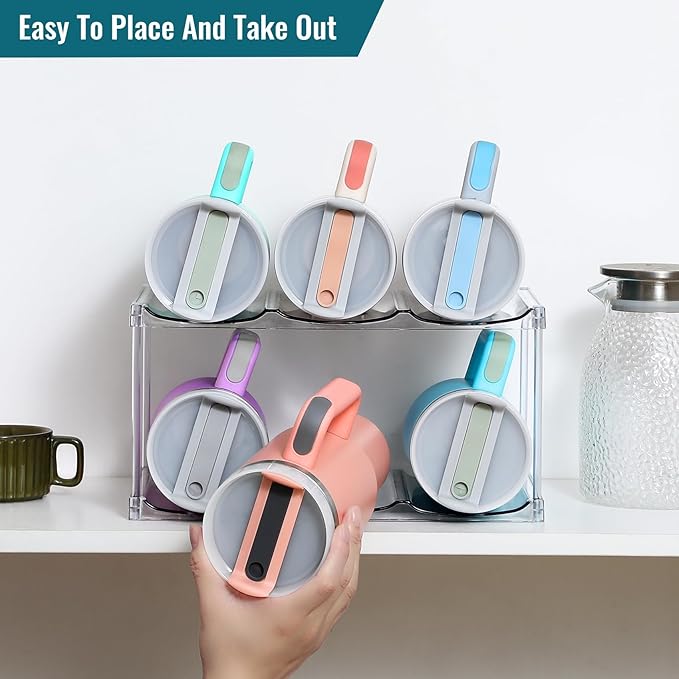 Design for Stanley 40 OZ & Large Bottles & Tumblers with Handle, Acrylic Water Bottle Organizer - Stackable Clear Wine Rack, Cup Holder for Home Kitchen Pantry Shelf Countertop Cabinet, 2 Tier Hold 6